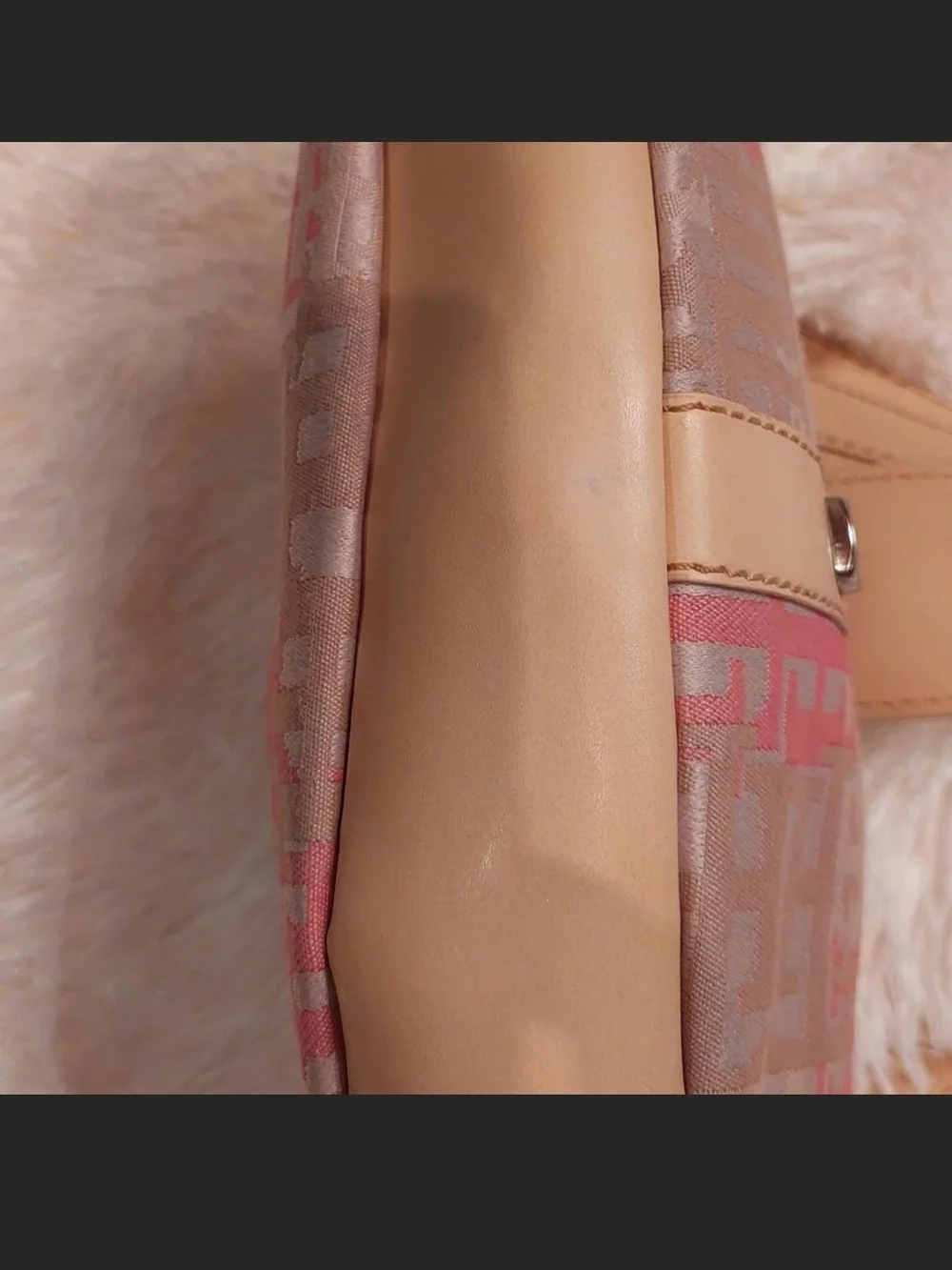 Tommy Hilfiger Beige and Pink Monogram Hobo Bag